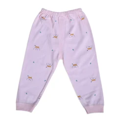 Puppy Face Full Sleeves 2 Piece Buttoned Pyjama Set Night Suit - Pink