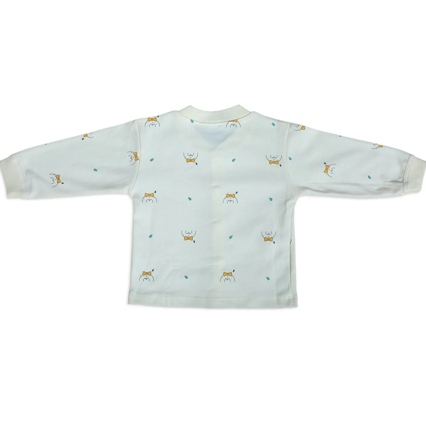Puppy Face Full Sleeves 2 Piece Buttoned Pyjama Set Night Suit - Yellow