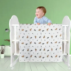 Rabbit White Small Print Muslin Blanket