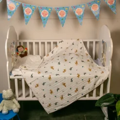 Rabbit White Small Print Muslin Blanket