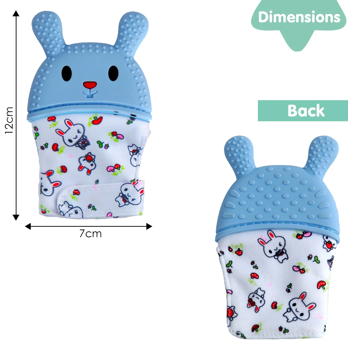 Rabbits Eat Carrots Blue Teething Mitten - 1 pc
