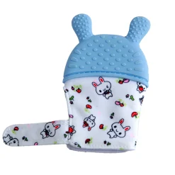 Rabbits Eat Carrots Blue Teething Mitten - 1 pc