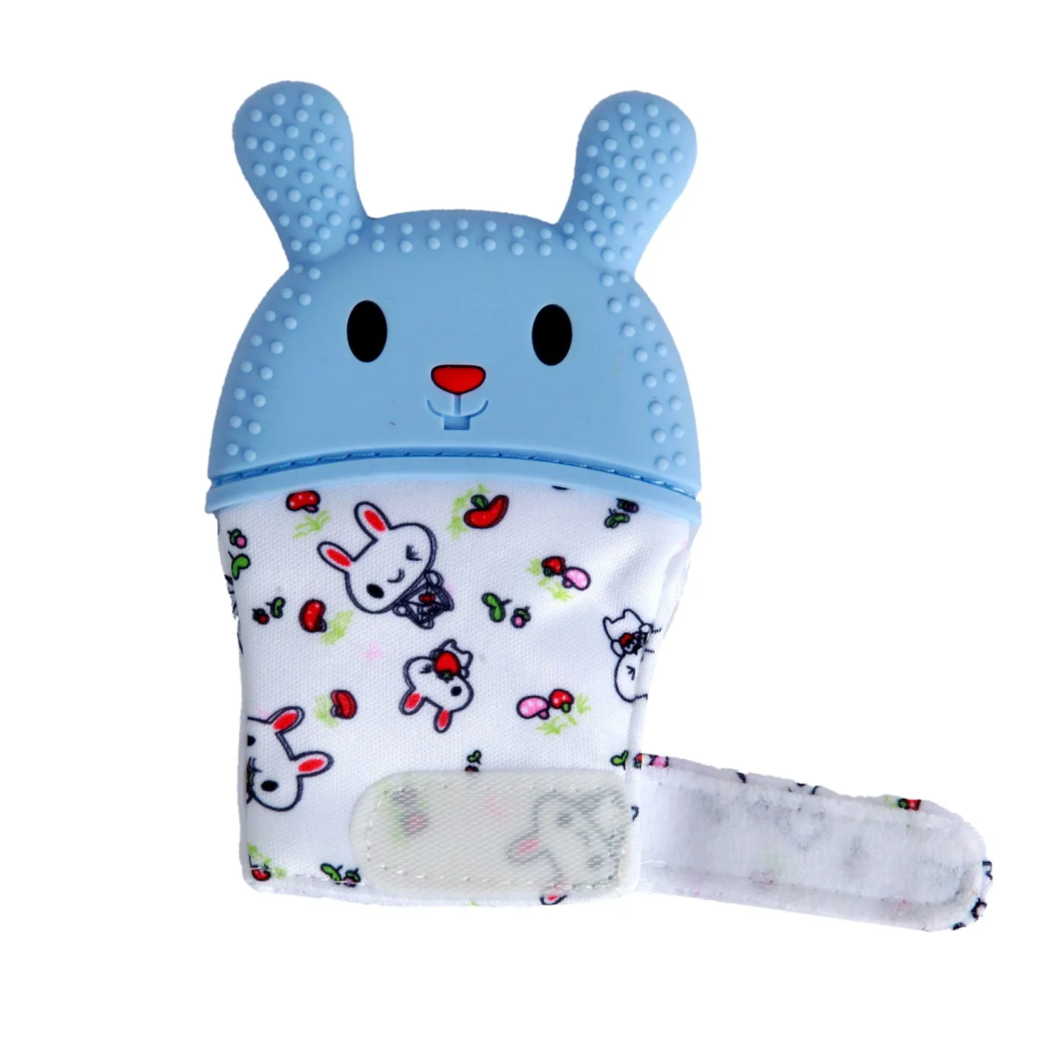 Rabbits Eat Carrots Blue Teething Mitten - 1 pc
