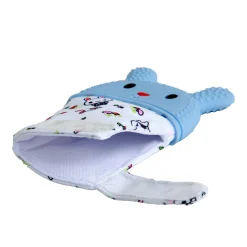 Rabbits Eat Carrots Blue Teething Mitten - 1 pc