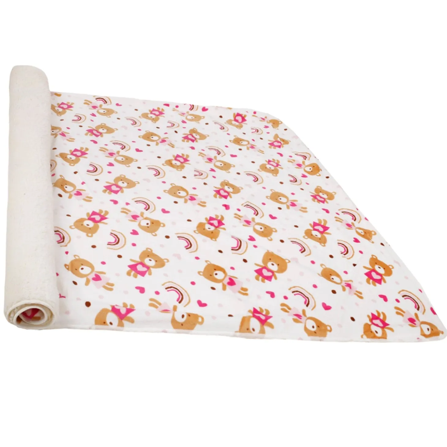 Rainbow Teddy White Double Sided Fur Blanket