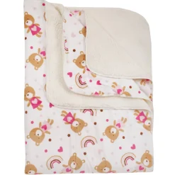 Rainbow Teddy White Double Sided Fur Blanket