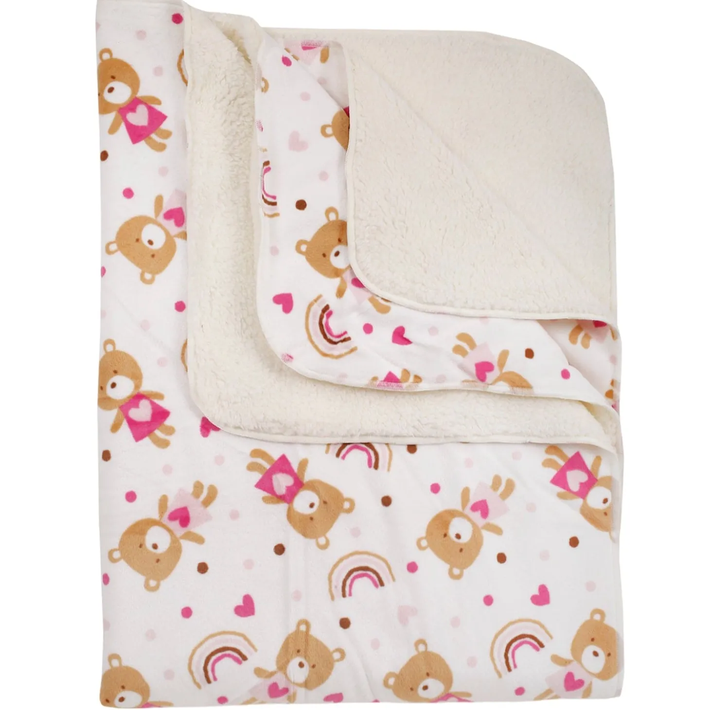 Rainbow Teddy White Double Sided Fur Blanket
