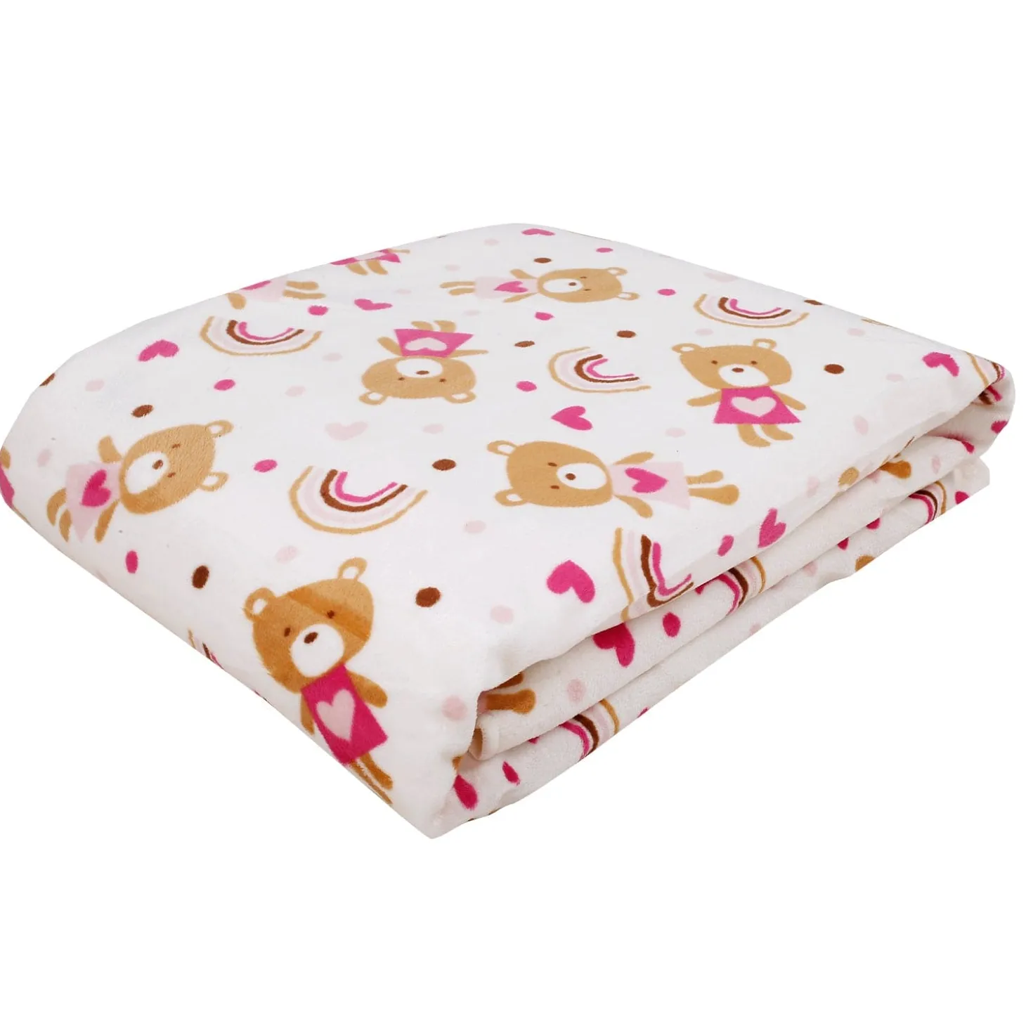 Rainbow Teddy White Double Sided Fur Blanket