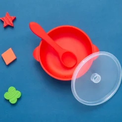 Red Silicon Bowl With Lid And Spoon Set