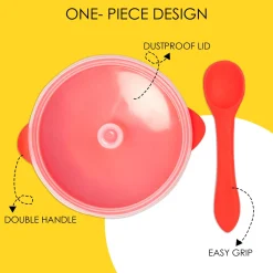 Red Silicon Bowl With Lid And Spoon Set