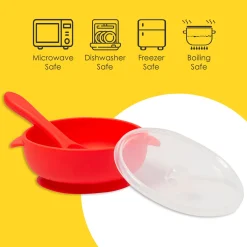 Red Silicon Bowl With Lid And Spoon Set
