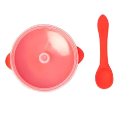 Red Silicon Bowl With Lid And Spoon Set