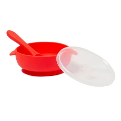 Red Silicon Bowl With Lid And Spoon Set