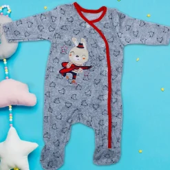 Rock Star Infant Full Sleeves Snap Button Bodynew born sleepsuits onlinesuit Romper - Grey