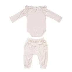 Ruffle Full Sleeve Cream 2 Piece Romper Set