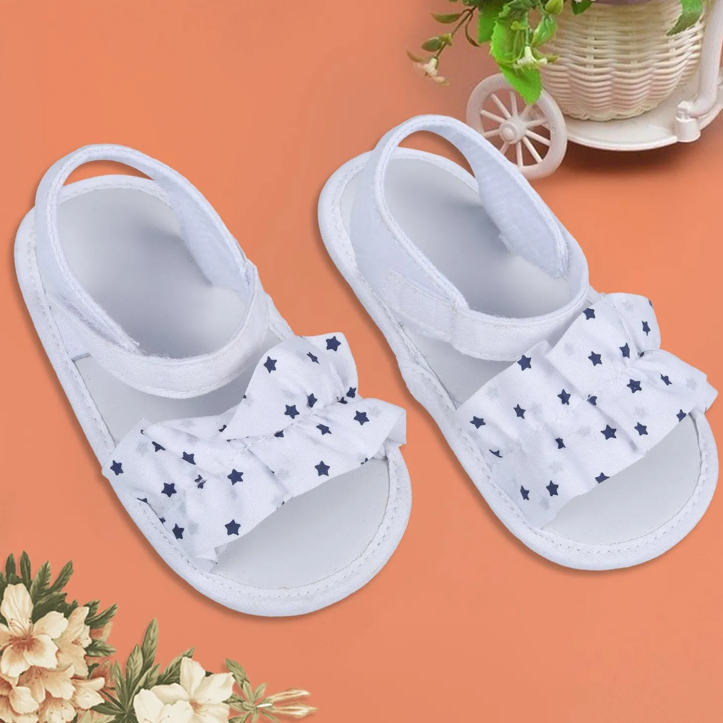 Ruffle Star Premium Girls Anti-Slip Sandal Booties - White