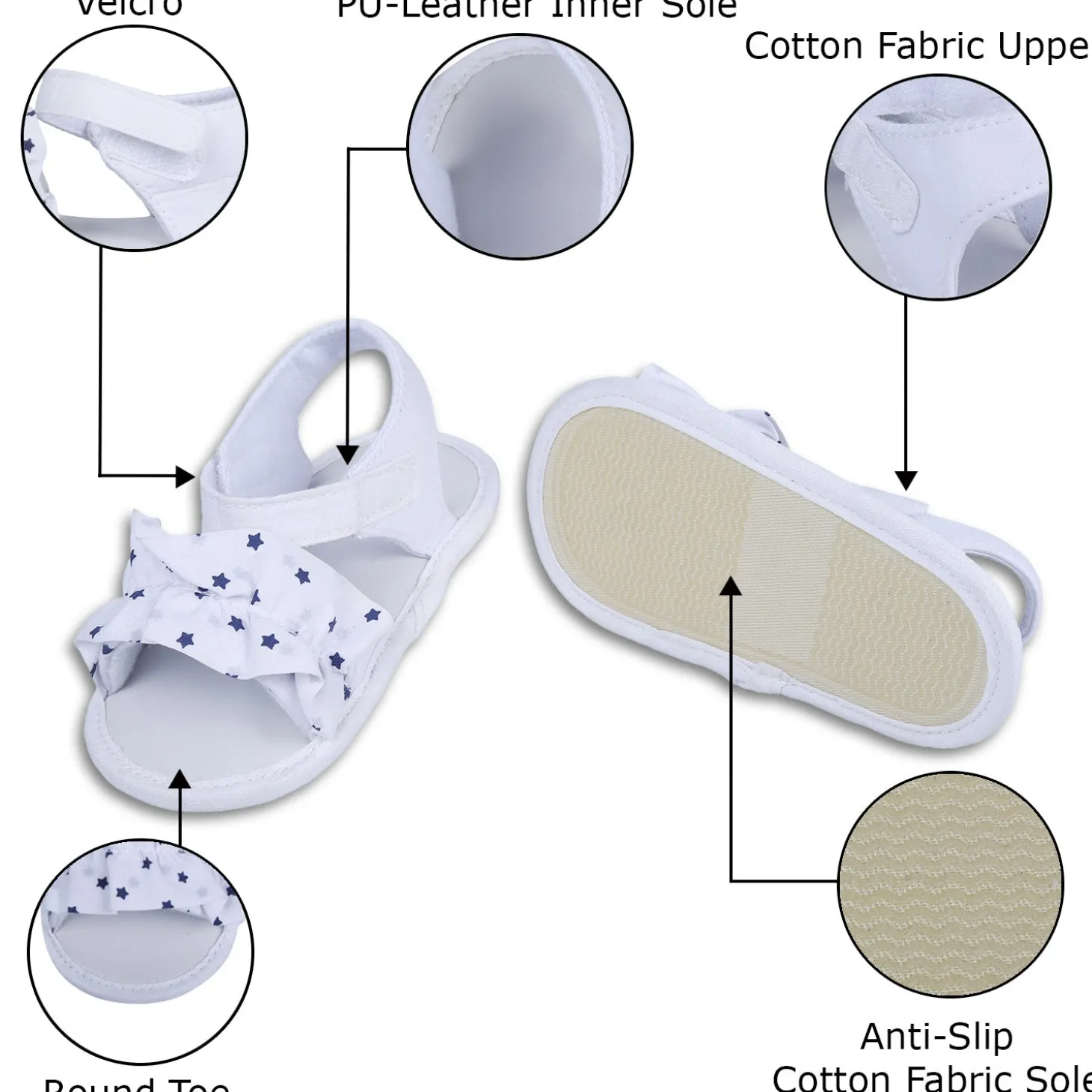 Ruffle Star Premium Girls Anti-Slip Sandal Booties - White