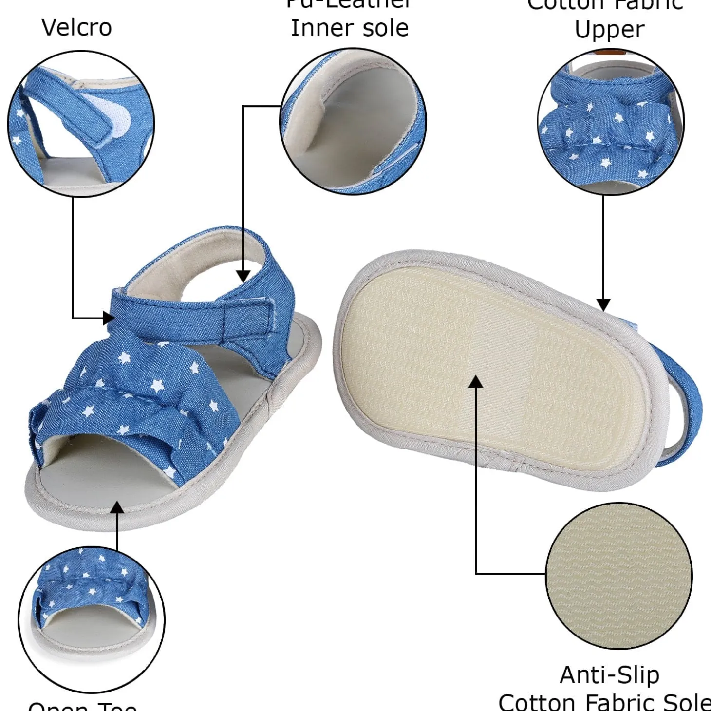 Ruffle Star Premium Girls Anti-Slip Sandal Booties - Blue