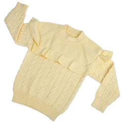 Ruffled Jumper Solid Premium Full Sleeves Braided Knit Sweater - Yellow