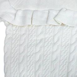 Ruffled Jumper Solid Premium Full Sleeves Braided Knit Sweater - White