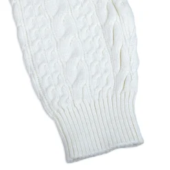 Ruffled Jumper Solid Premium Full Sleeves Braided Knit Sweater - White