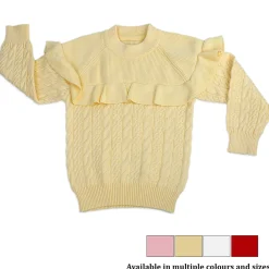 Ruffled Jumper Solid Premium Full Sleeves Braided Knit Sweater - Yellow