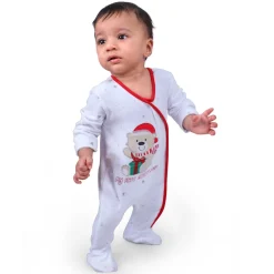 Santa's Favourite Infant Full Sleeves Snap Button Bodysuit Romper - White