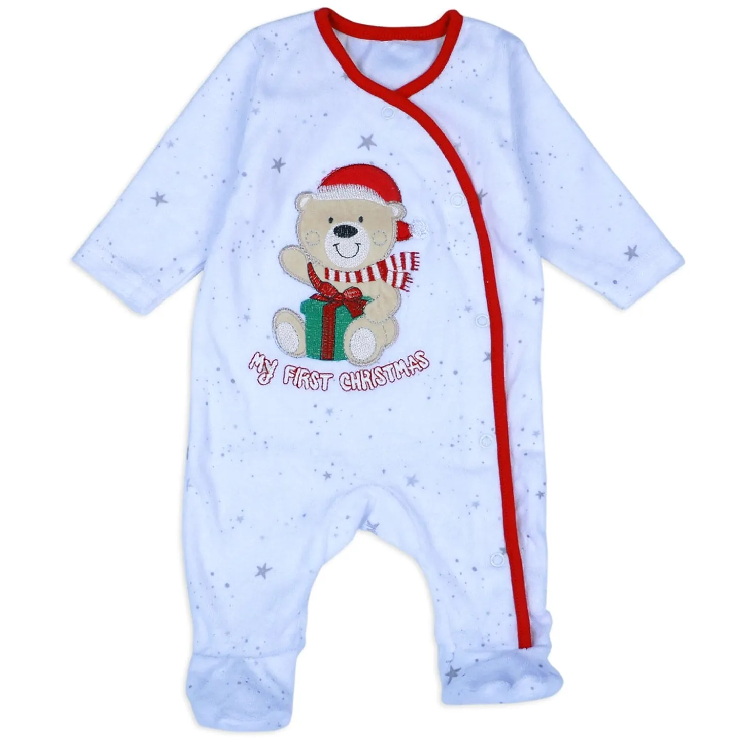 Santa's Favourite Infant Full Sleeves Snap Button Bodysuit Romper - White