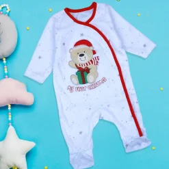 Santa's Favourite Infant Full Sleeves Snap Button Bodysuit Romper - White
