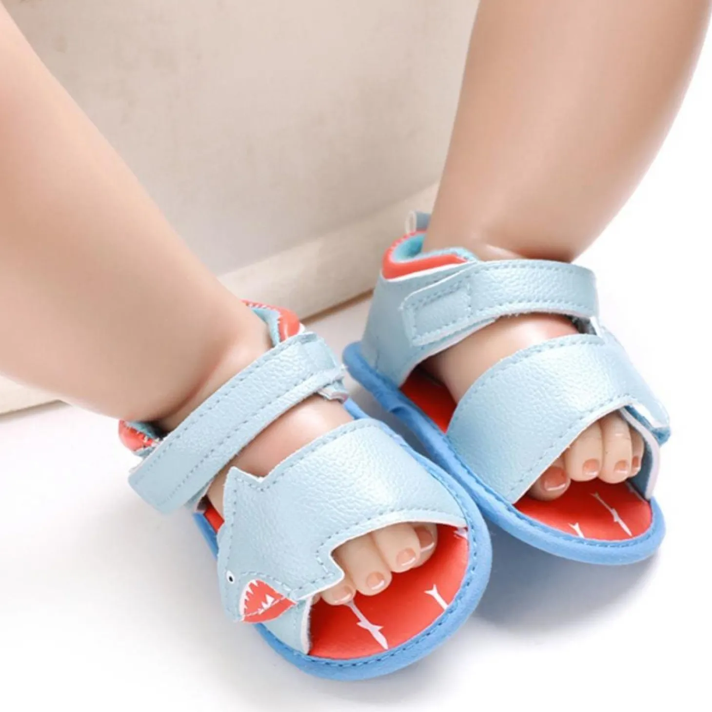 Shark Anti-Slip PU Leather Sole Sandals - Blue