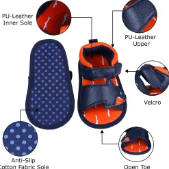 Shark Anti-Slip PU Leather Sole Sandals - Blue And Orange