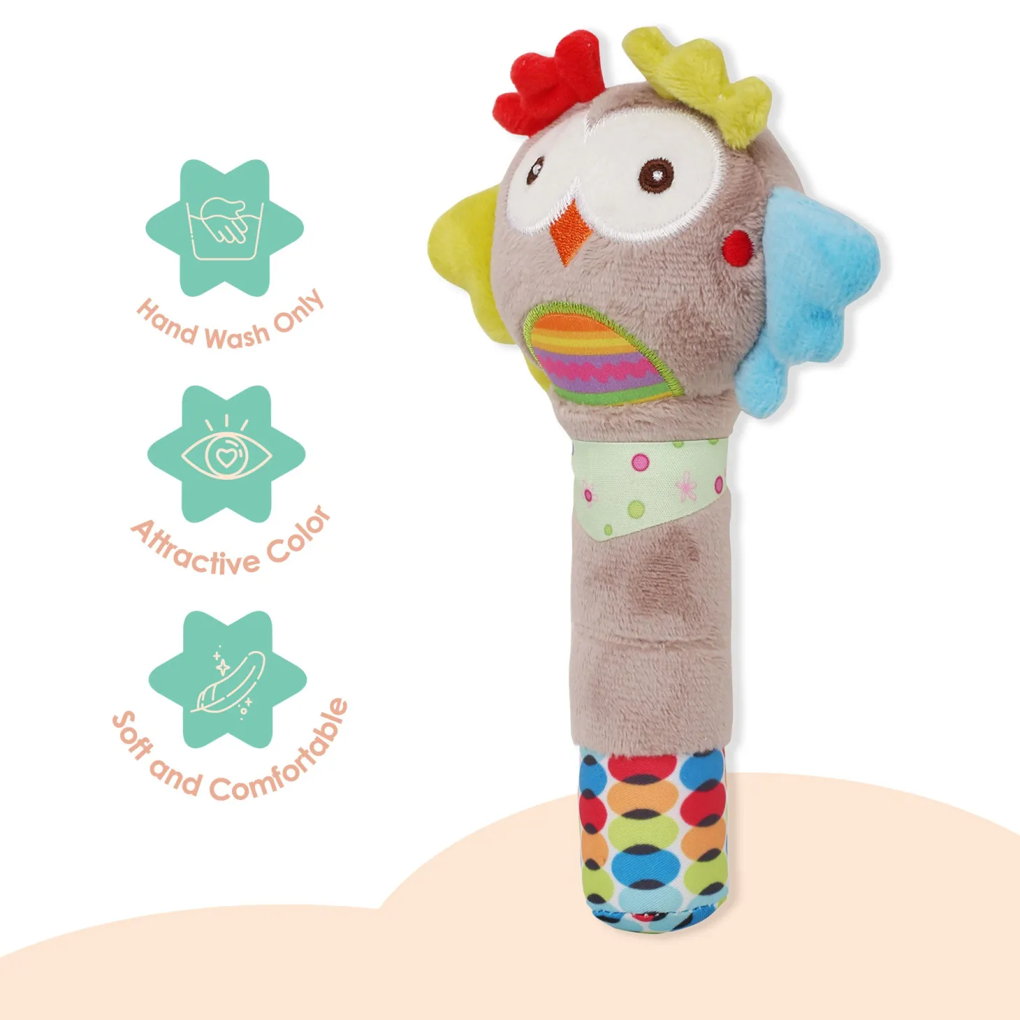 Snoozing Owl Grey Handheld Rattle