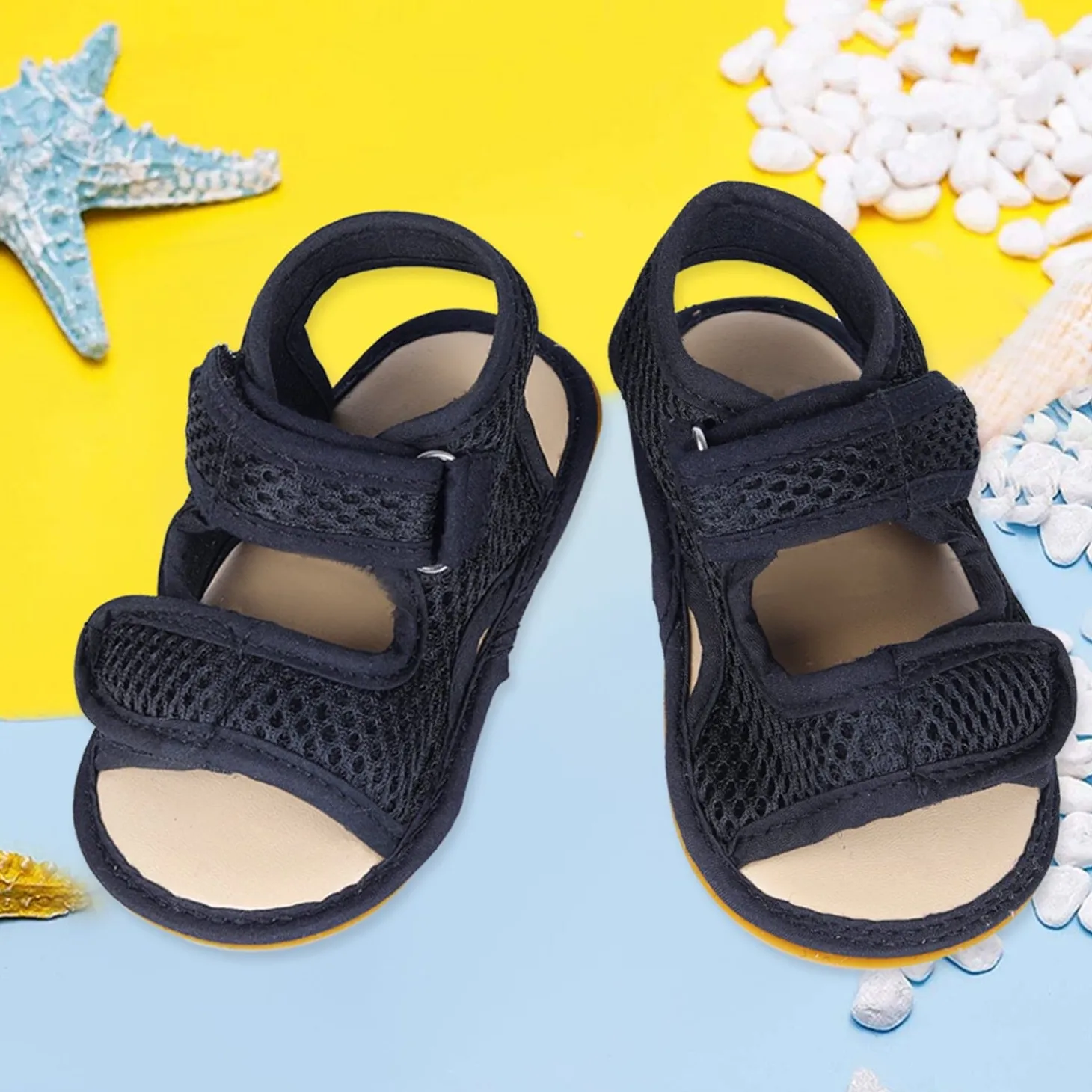 Solid Hookloop Comfortable Anti-skid Floater Sandals - Black