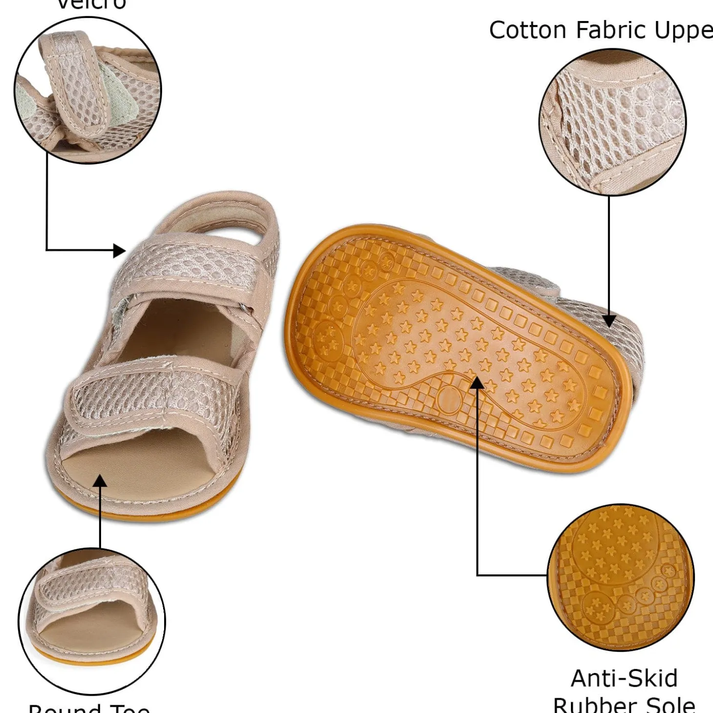 Solid Hookloop Comfortable Anti-skid Floater Sandals - Beige