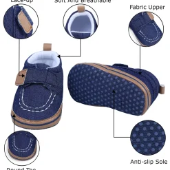 Solid Hookloop Stylish And Casual Denim Velcro Booties - Blue