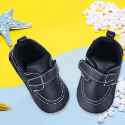 Solid Hookloop Stylish Leather Velcro Shoes - Black