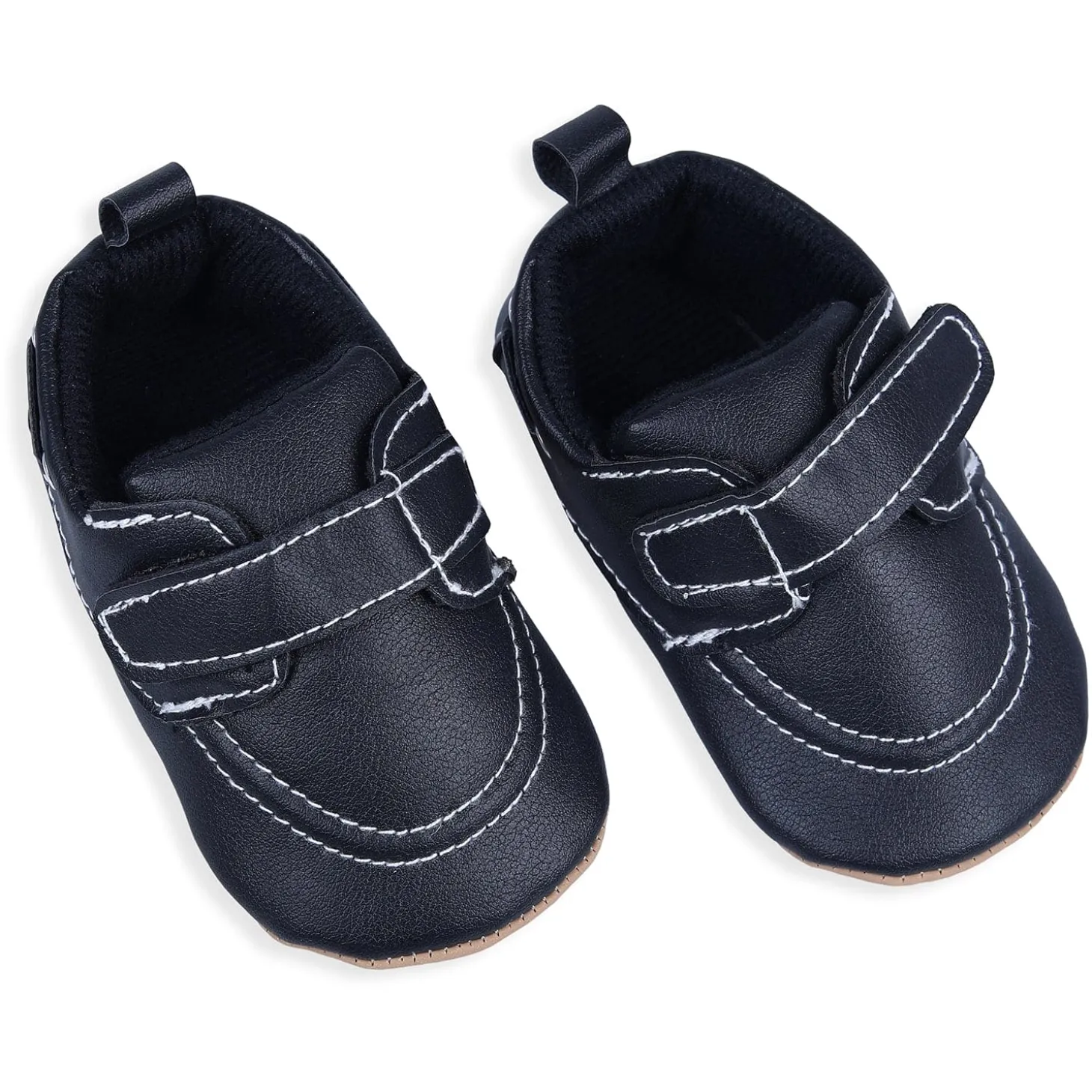 Solid Hookloop Stylish Leather Velcro Shoes - Black