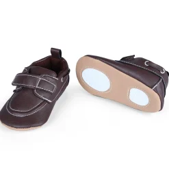 Solid Hookloop Stylish Leather Velcro Shoes - Brown