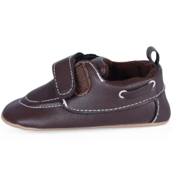 Solid Hookloop Stylish Leather Velcro Shoes - Brown