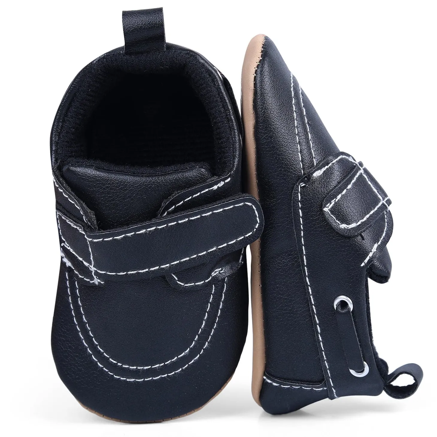 Solid Hookloop Stylish Leather Velcro Shoes - Black