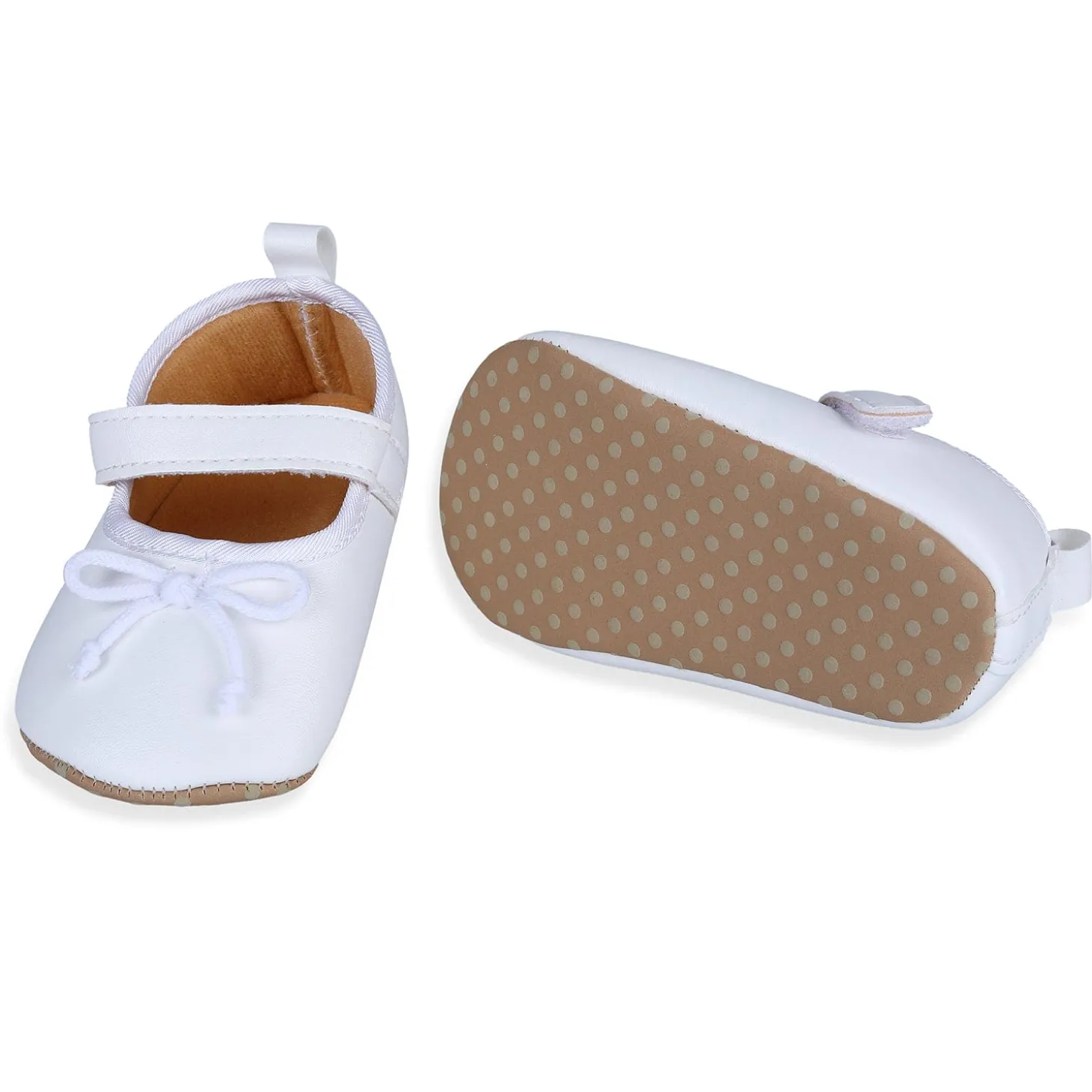 Solid With Bow Premium Girls Anti-Slip Ballerina Shoes - White
