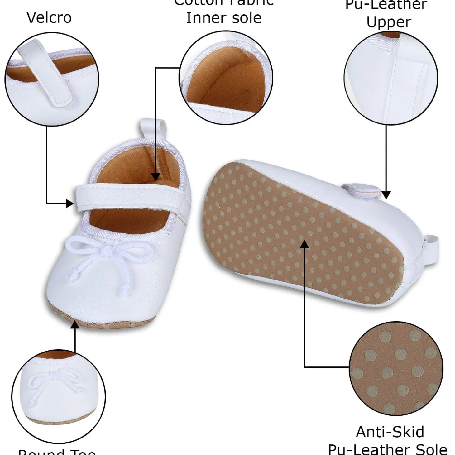 Solid With Bow Premium Girls Anti-Slip Ballerina Shoes - White