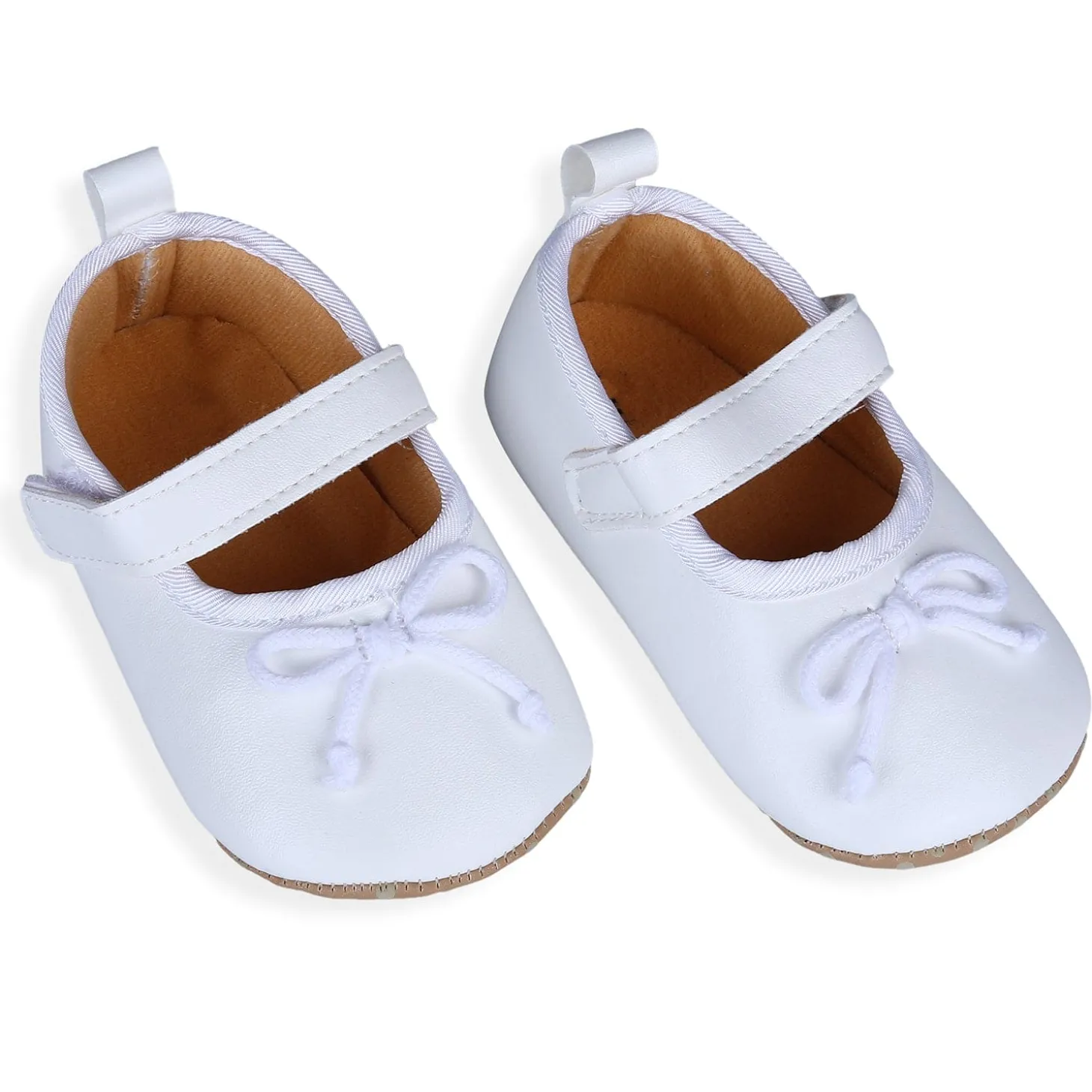 Solid With Bow Premium Girls Anti-Slip Ballerina Shoes - White