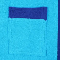 Solid With Piping Toddler Half Sleeves Pocket with Waist Belt Bathrobe - Blue