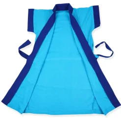 Solid With Piping Toddler Half Sleeves Pocket with Waist Belt Bathrobe - Blue