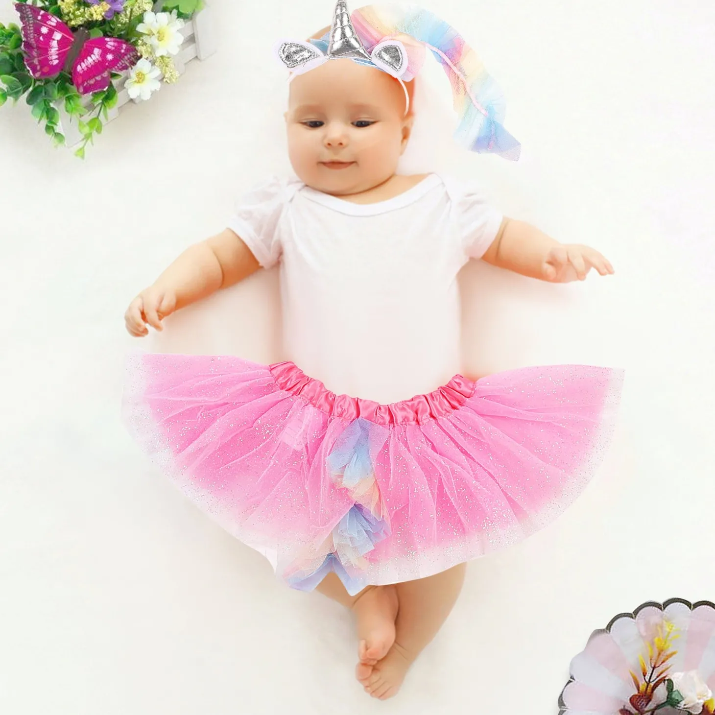 Sparkly Unicorn Rainbow Tutu Skirt And Accessory Set