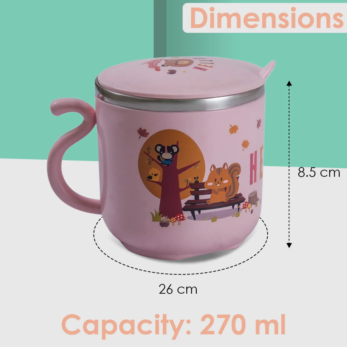 Stainless Steel Water Cup with Lid Bear - Pink