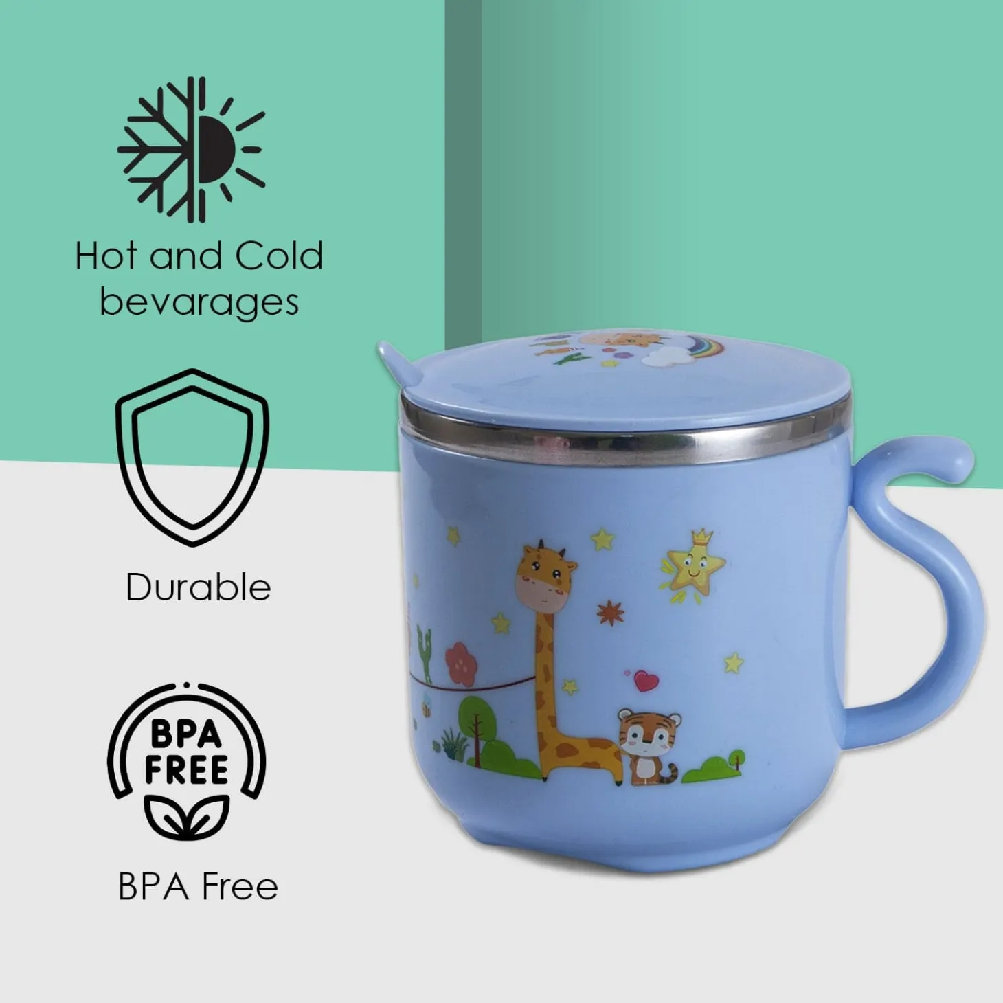 Stainless Steel Water Cup with Lid Happy Monkey - Blue