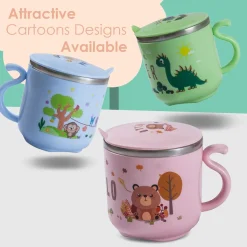 Stainless Steel Water Cup with Lid Bear - Pink