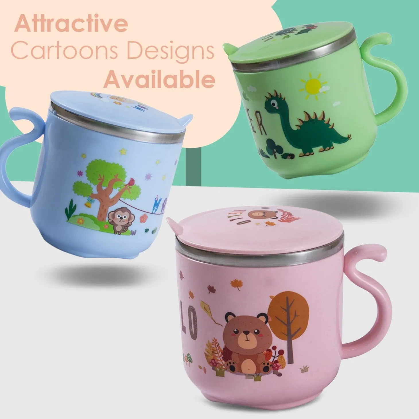 Stainless Steel Water Cup with Lid Bear - Pink